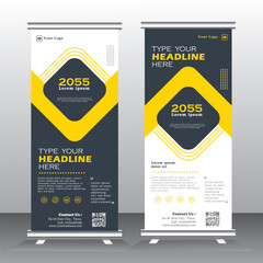 Wall Mural - roll-up banner design template, Graphic template roll-up for exhibitions, banner for seminar, layout for placement of photos. Universal stand for conference, promo banner vector background.