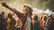 young guy man happy dancing and enjoy music festival concert