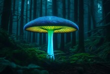 A Artistic Representation Of A Bioluminescent Mushroom In A Dark, Enchanted Forest.