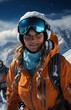 © Marcela Ruty Romero - Woman climbing snow capped mountain. AI Generated.