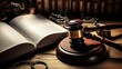 real judges gavel handcuffs and old legal book on the