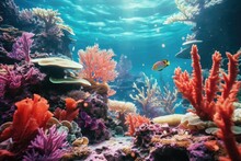 A Bright Underwater World With Coral Reefs