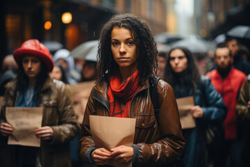 Racial Discrimination. Protesters holding signs against racial discrimination, highlighting the need for racial justice. Generative AI.