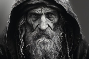 Wall Mural - Black and White charcoal or pencil portrait sketch of an old man