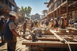 © Sebastian - Bustling construction site, highlighting the dedication and hard work that many laborers engage in, even on Labor Day. Generative Ai.