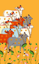Indian Traditional Pichwai Art Cow Painting