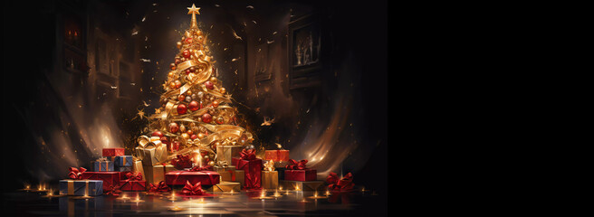 Wall Mural - merry christmas card with tree and balls