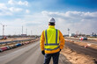 © arhendrix - An engineering inspected the structure road construction work at road construction. Civil Engineer at expressway under construction.