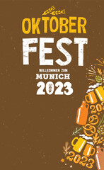 Wall Mural - Welcome to Oktoberfest 2023 beer festival. Bavarian holiday, event horizontal banner. Pub party celebration invitation card, flyer, tag, poster, advertising, promotion.