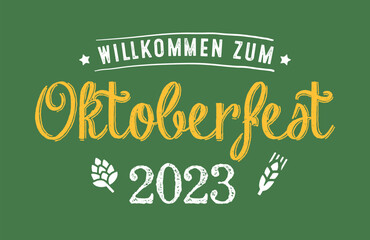 Wall Mural - Welcome to Oktoberfest 2023 beer festival. Bavarian holiday, event horizontal banner. Pub party celebration invitation card, flyer, tag, poster, advertising, promotion.