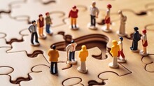 Miniature Business People Connecting Many Puzzle, Top View, Concept Of Teamwork. Generative AI Image Weber.