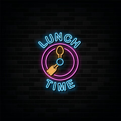 Wall Mural - Lunch Time Neon Signs Vector Design Template