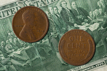 Wall Mural - United states dollar coin obverse and reverse, 1916. Lincoln one cent coin