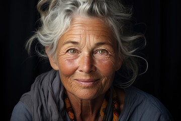 Wall Mural - Portrait of an old senior woman with gray hair and deep wrinkles