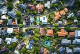 Fototapeta Miasto - Overhead view of a luxurious residential area with elegant houses and well-maintained streets in Sydney, Australia. Generative AI