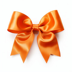 Wall Mural - Realistic orange party gift bow decoration against a white background