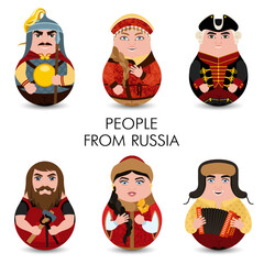 Wall Mural - Design tilting toy. Residents of Russian countries in historical costumes. Slavic people. Modern kawaii dolls for your business project. Vector.