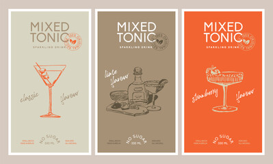 Vector hand drawn food and drinks packaging label design templates for cafe or restaurant