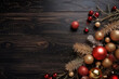 Christmas decoration on dark brown wooden background