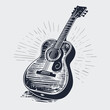 © Almaz - Hand drawn illustration vector acoustic guitar. Retro vintage style