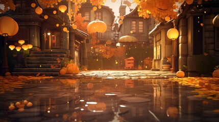 Wall Mural - A street with a lot of pumpkins on the ground