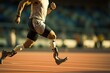 © Olena - Parasport. man para athlete on prosthetic leg running track stadium, para athletics championships