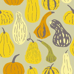 Wall Mural - Seamless pattern with pumpkins of various shapes and colors