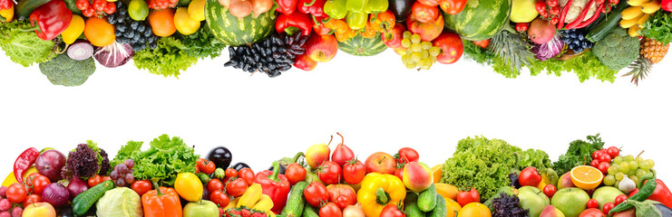Wall Mural - Fruits and vegetables frame on white background