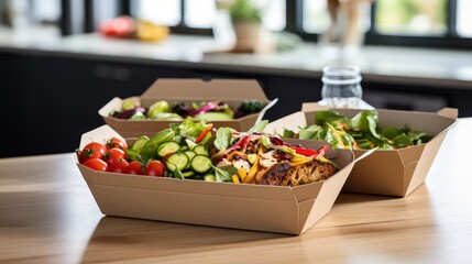 Eco-Friendly Takeaway Containers: f eco-friendly paper containers for takeaway food. Ideal for eco-friendly food brands, sustainability campaigns, and restaurant menus.