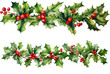 Christmas Holly Berries Banner Garland Watercolour Illustration Isolated
