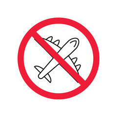 Poster - Forbidden plane icon. Do not fly vector sign. Prohibited aviation airplane vector icon. Warning, danger, caution, attention, restriction. No military jet flat pictogram.