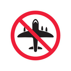 Poster - Forbidden plane icon. Do not fly vector sign. Prohibited aviation airplane vector icon. Warning, danger, caution, attention, restriction. No military jet flat pictogram.