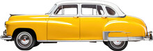 Classic Yellow Vintage Car. Retro Automotive Design Isolated On Transparent Background. Suitable For Collectors, Events, Posters