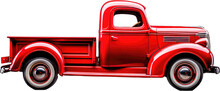 Generative Ai – Red Pickup Truck Isolated On Transparent Background, Side View