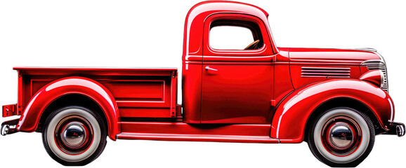 Generative Ai – red pickup truck isolated on transparent background, side view