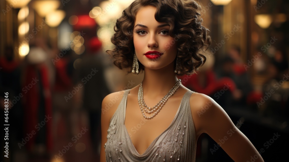 Vintage portrait of a lady in a 1920s flapper dress. Stock Illustration ...