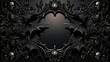 © starush - Gothic black background with skulls and bats, AI
