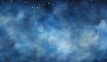 Watercolor Sketch Blue Night Sky With Stars Painting Background 