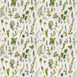 kitchen herbs seamless pattern. top view on fragrant leaves of mint, dill, rosemary, thyme stems