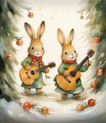 Wall Mural - Cute group of Christmas rabbits