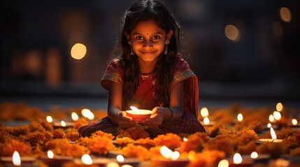 Wall Mural - burning traditional diya lamps lit during Diwali celebrations. Festival of Lights. victory of good over evil.