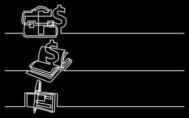 Wall Mural - continuous line drawing vector illustration with fully editable stroke of business icons banner lett