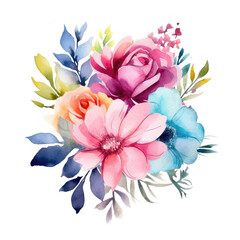 Spring summer flower watercolor pastel color isolated on transparent background. Generative ai