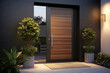 Modern Wood Grain Fiberglass Front Entry Door, Single Door With One Sidelite