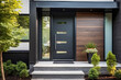 © Nikki AI - Modern Black Fiberglass Front Entry Door, Single Door With One Sidelite