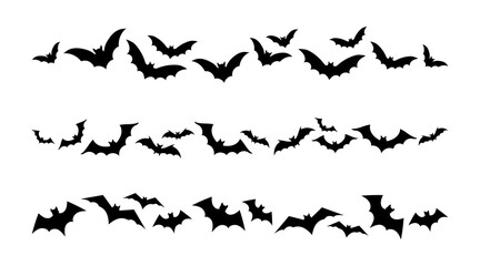 Wall Mural - Set bats border lines. Vector illustration, traditional Halloween decorative elements. Halloween silhouettes black flying bats pattern lines - for design decor.