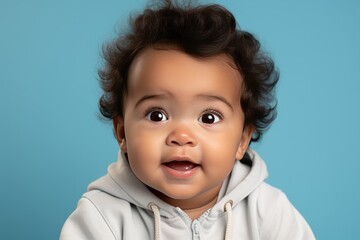 Wall Mural - Baby boy portrait in a blue background