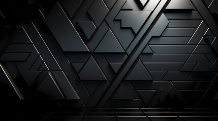 Futuristic, High Tech, dark background, with a triangular block structure. Wall texture with a 3D triangle tile pattern. 3D render 
