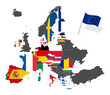 Map of Europe with the European Union member states flags after Brexit. Vector illustration isolated on white background