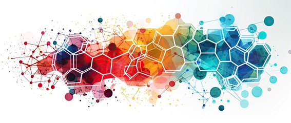 Wall Mural - colorful hexagon shaped molecules on white background generative ai